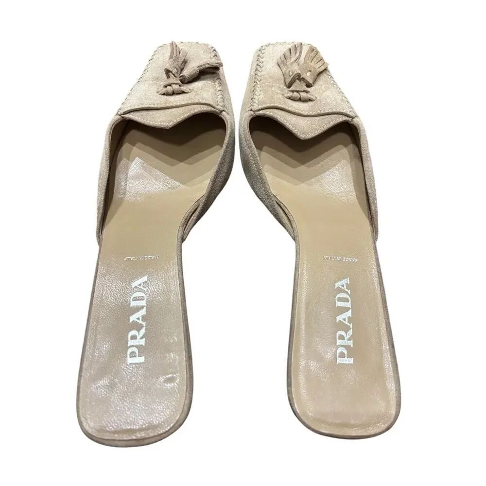 Prada beige suede tassel mules, women’s EURO size 37, US size 7 - Picture 9 of 9